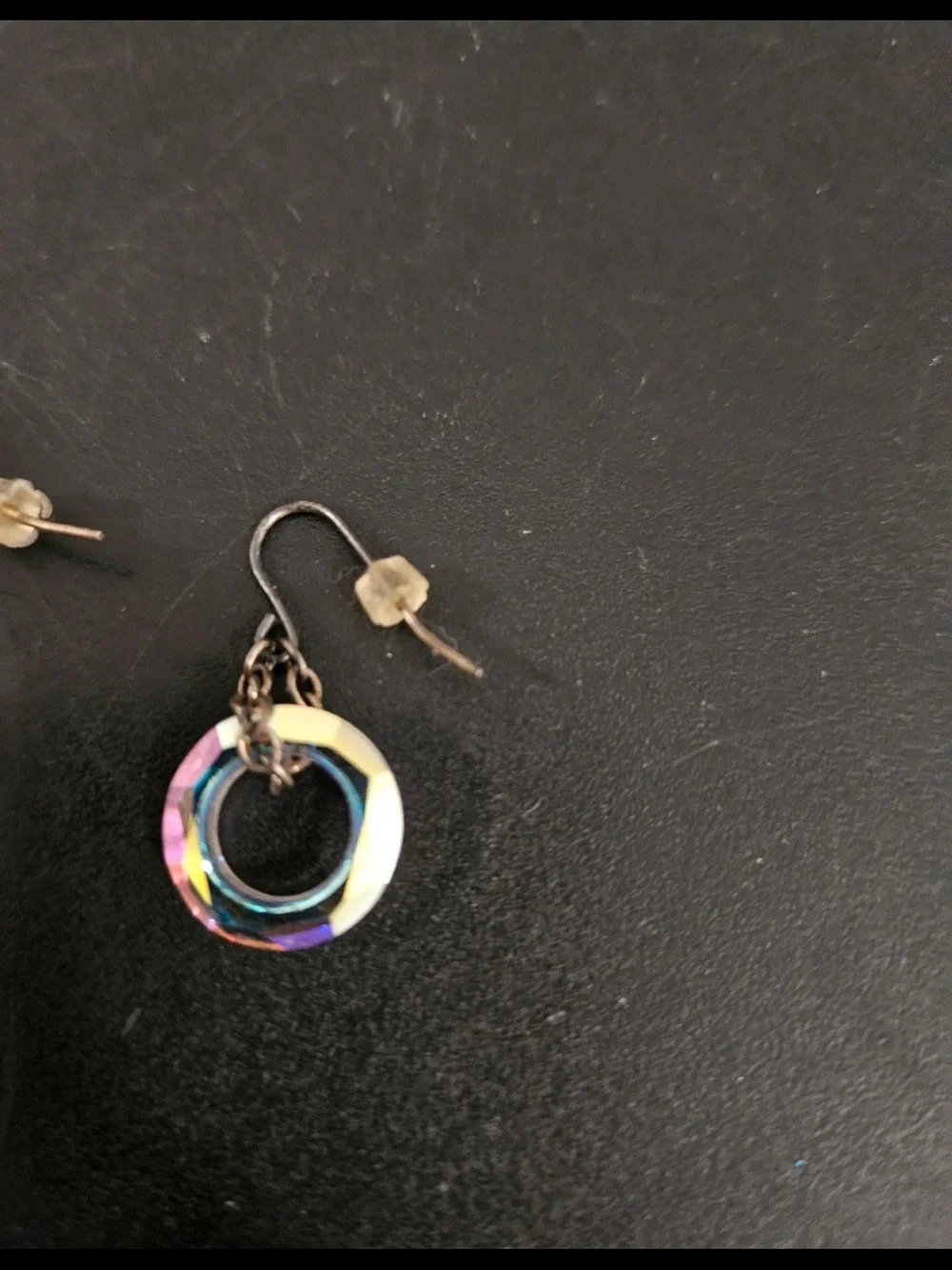 Iridescent circle dangle earrings